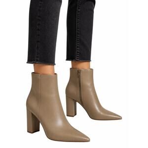 Mango Faux Leather Pointed Toe Heeled Ankle Boots Beige Size 38/ 7.5